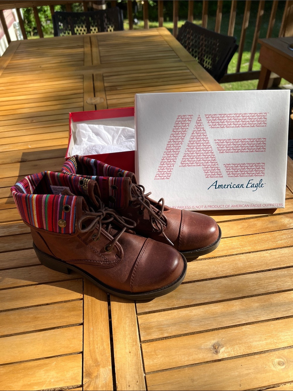 American Eagle Outfitters Brown Ankle Boots with Multicolor Striped Cuff